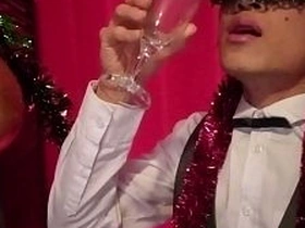 Happy New Year! The cute French-Asian twink Jon Arteen jerks off, ejaculates buy a glass, and drinks his own semen asian Utopian gay sex videos