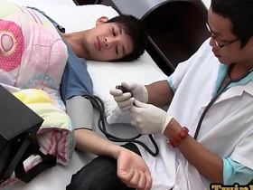 Examined Asia twink shoots cum while barebacked by medic asian gay sex short videos